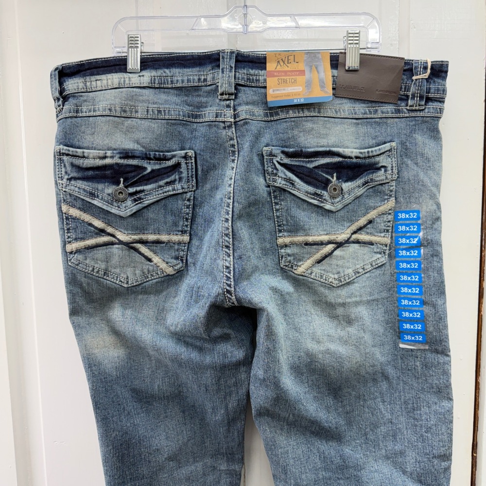 NWT Axel Mens 38 x 32 Thick Stitch Slim Boot Cut Stretch Denim Jeans AXMB0021 - Picture 4 of 12